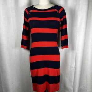 New! Banana Republic Size XS Navy Blue Red Stripe Sheath Dress Nautical Buttons
